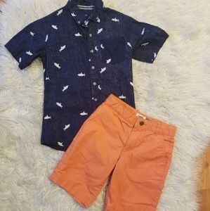 Shark button down shirt and shorts